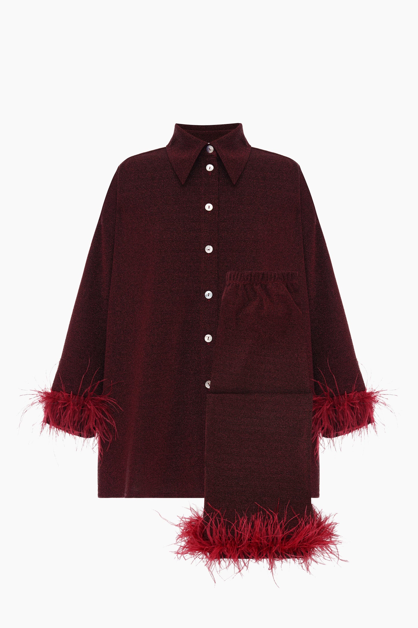 Оверсайз Піжама Cosmos з Джерсі Металік із Знімним пір'ям у Бордовому