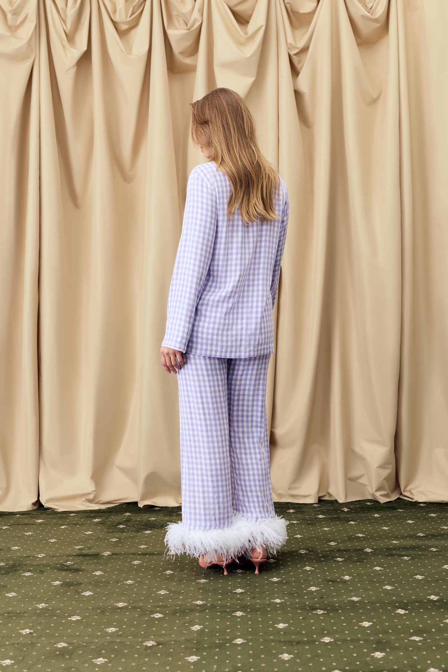 Комплект Party Pajama зі знімним пір’ям у лавандову клітинку
