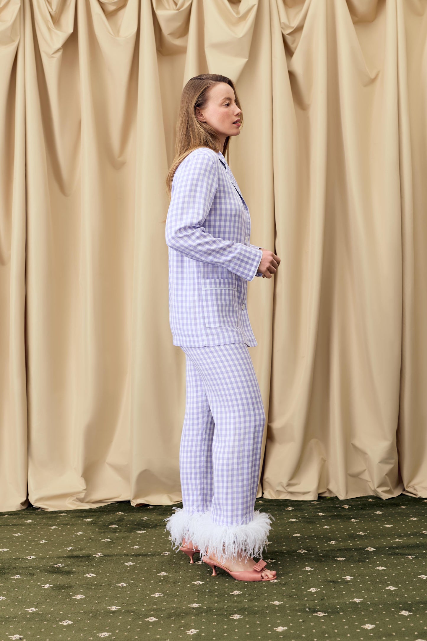 Комплект Party Pajama зі знімним пір’ям у лавандову клітинку