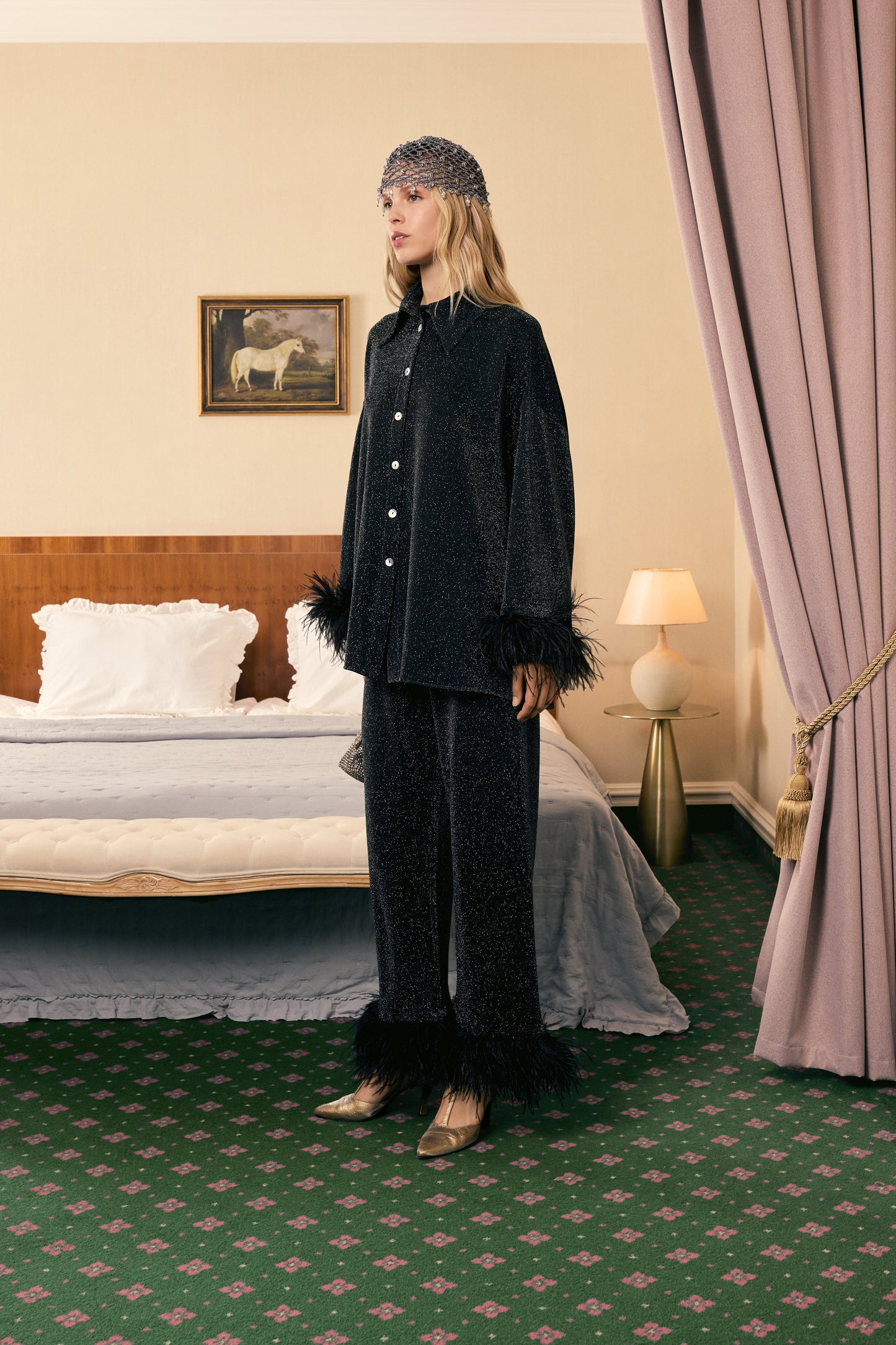 Оверсайз Піжама Cosmos з Джерсі Металік у Чорному