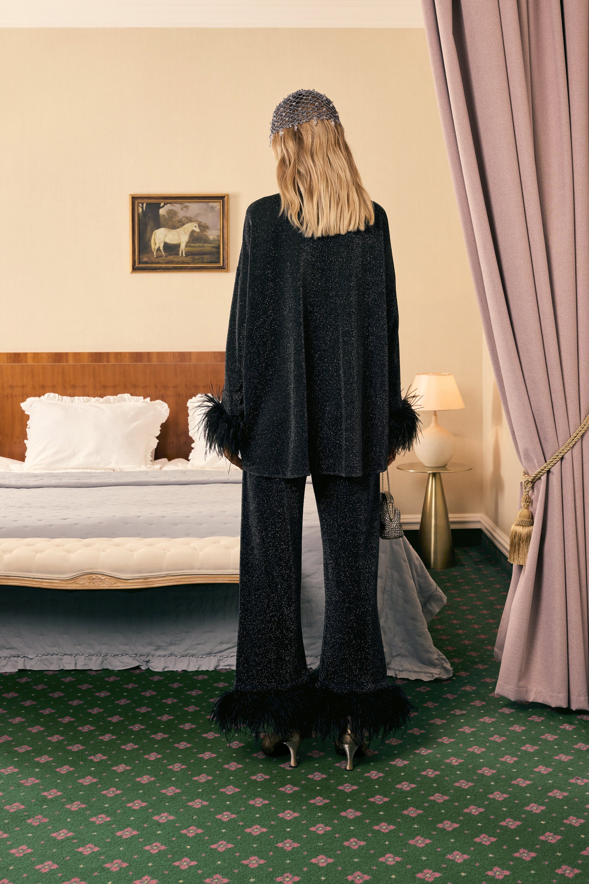 Оверсайз Піжама Cosmos з Джерсі Металік у Чорному