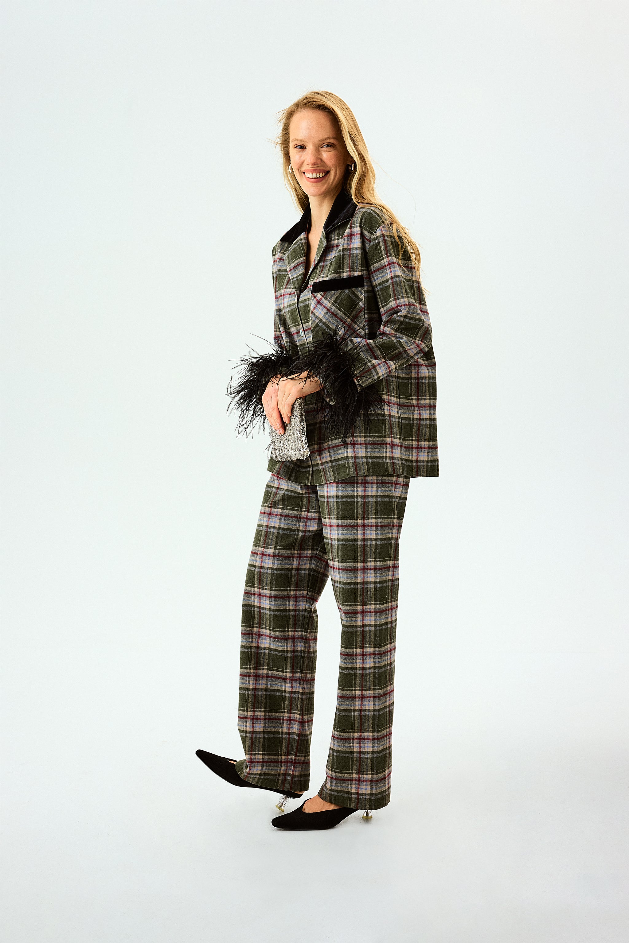 Комплект з фланелі у зелену клітинку зі знімним пір'ям