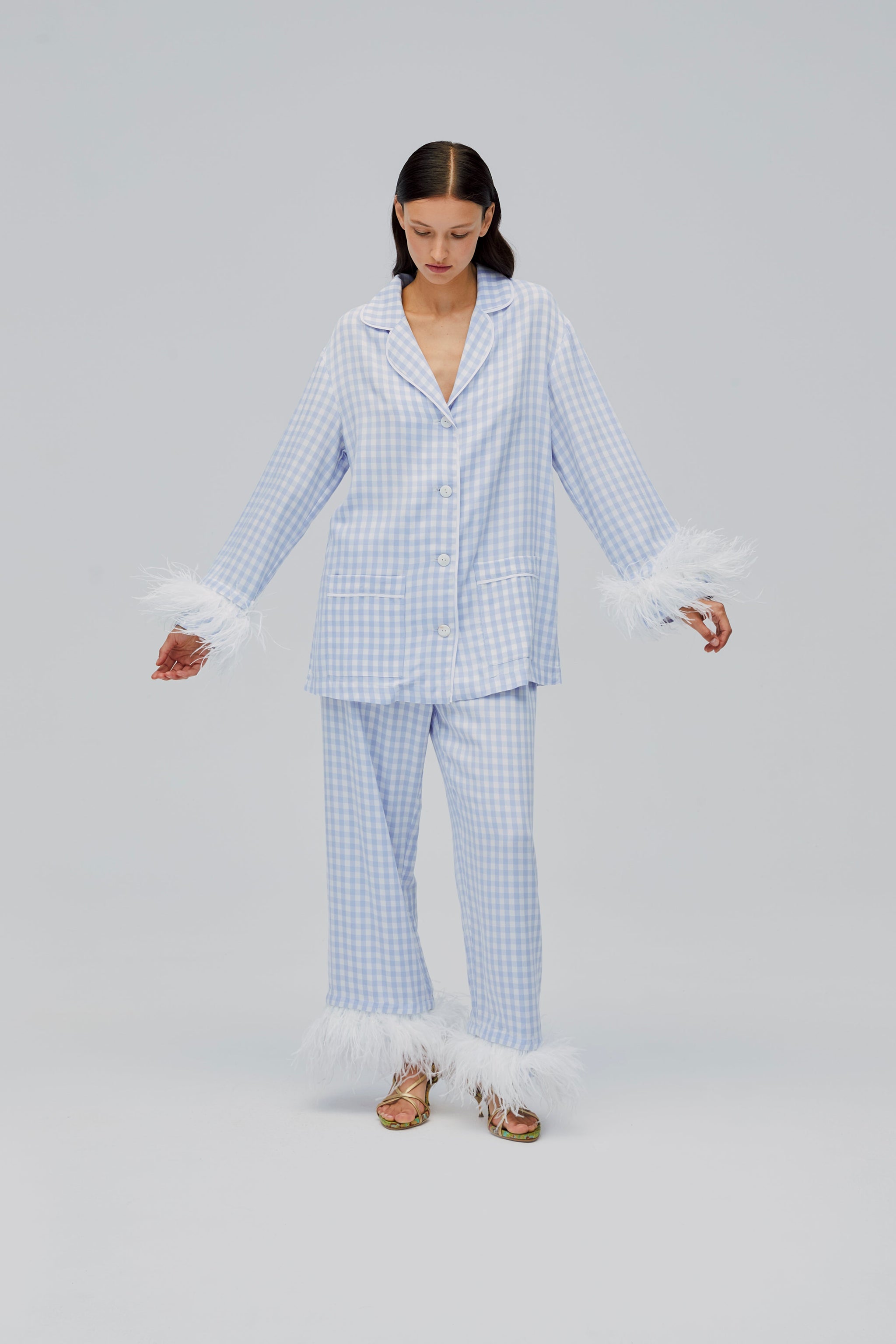 Комплект Party Pajama зі зйомним пір’ям у блакитну клітинку