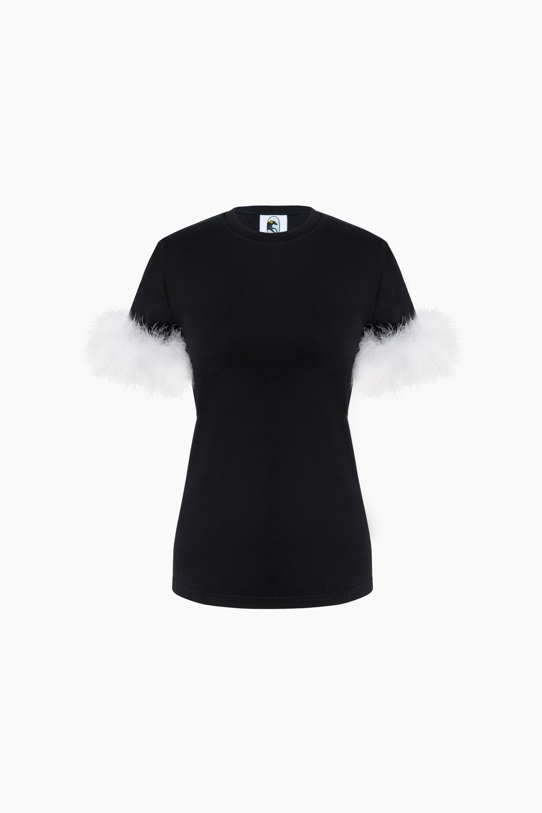 Трикотажна футболка зі знімним пір'ям у чорному